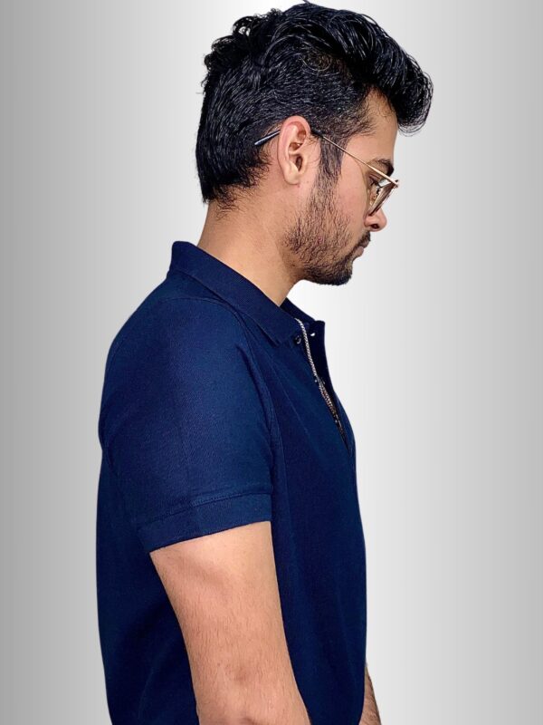 Navy Blue Solid Pique Polo T-Shirt