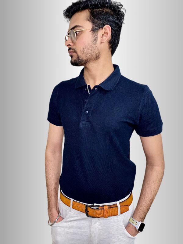 Navy Blue Solid Pique Polo T-Shirt