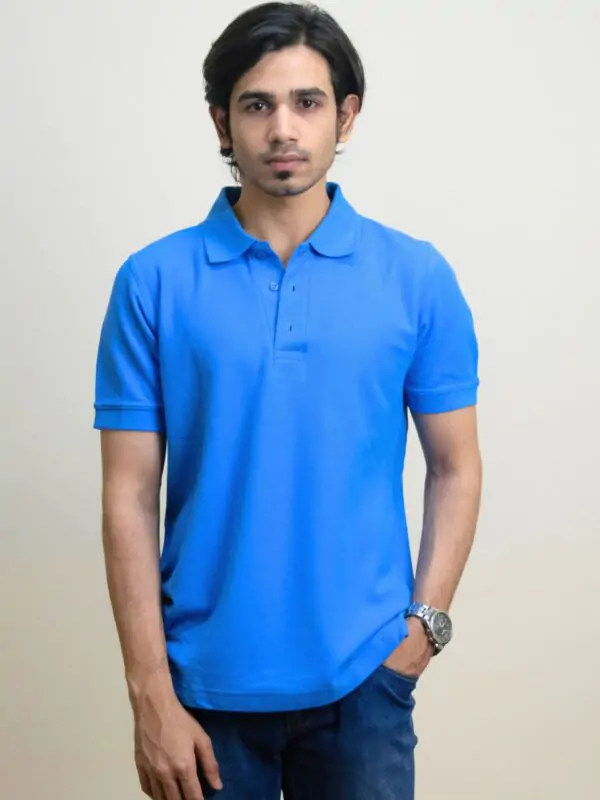 Sky Blue Solid Pique Polo T-Shirt