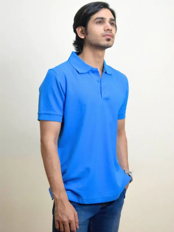 Sky Blue Solid Pique Polo T-Shirt