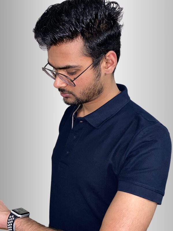 Navy Blue Solid Pique Polo T-Shirt