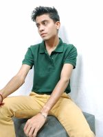 Dark Green Pique Polo Sitting image