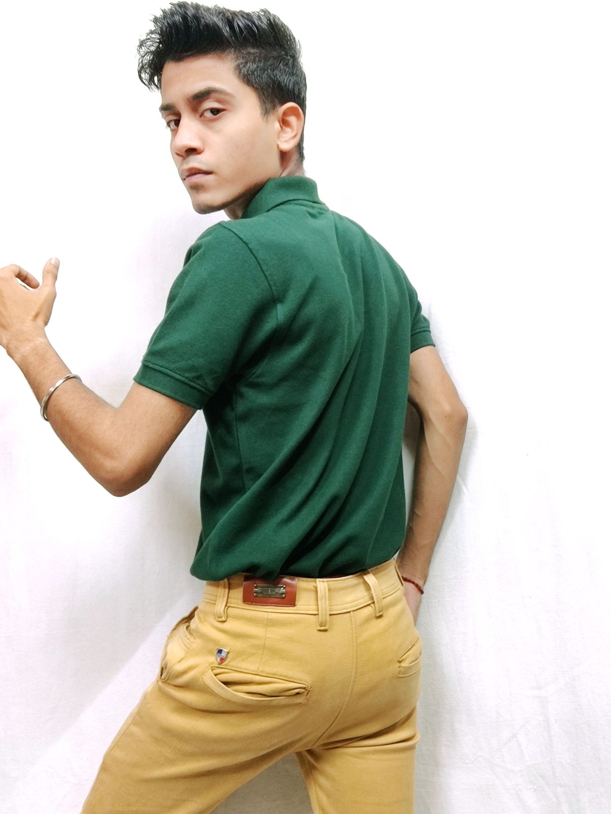 Dark Green Pique Polo t shirt Back side