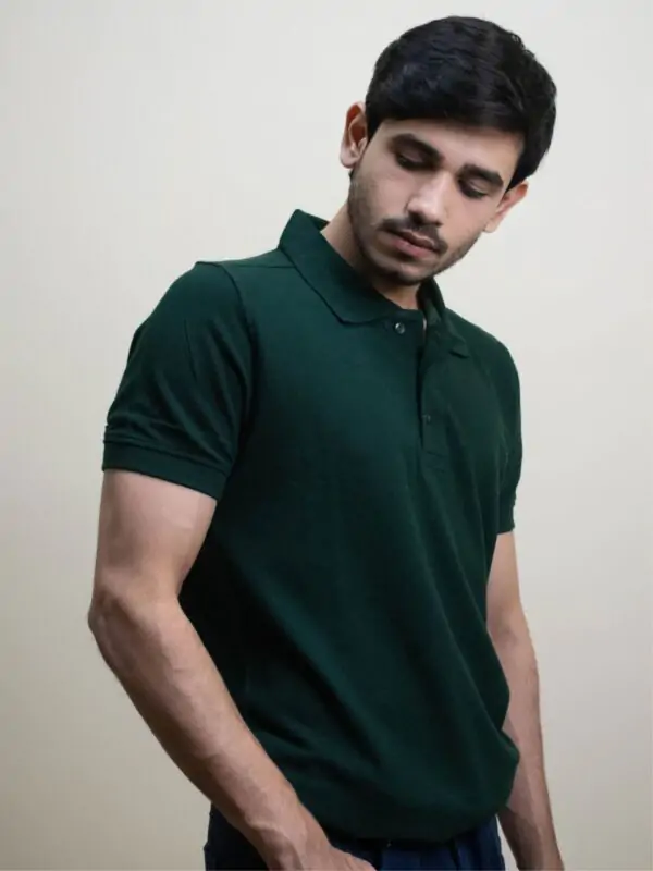 Forest Green Solid Pique Polo T-Shirt