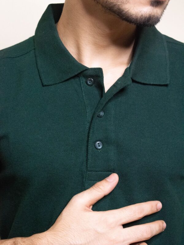 Forest Green Solid Pique Polo T-Shirt