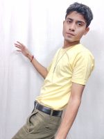 cream off white round neck t shirt side angle image