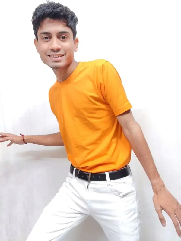 orange round neck t shirt front angle