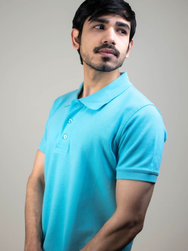 Aqua Blue Solid Pique Polo T-Shirt