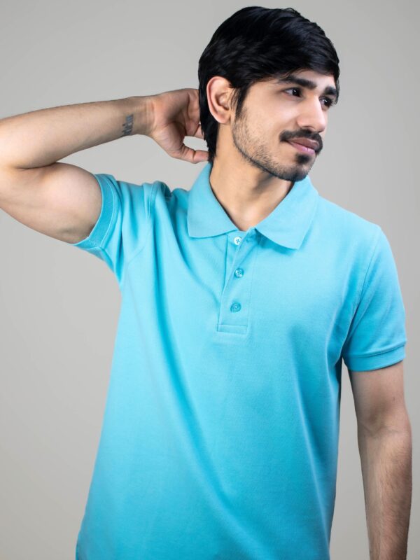 Aqua Blue Solid Pique Polo T-Shirt